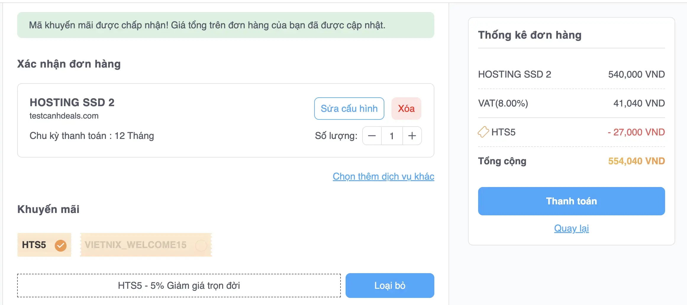 Sau khi giảm giá với mã HTS5